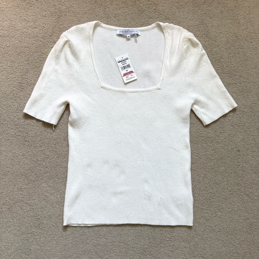English Factory Ribbed Knit Top with Square Neckline NWT